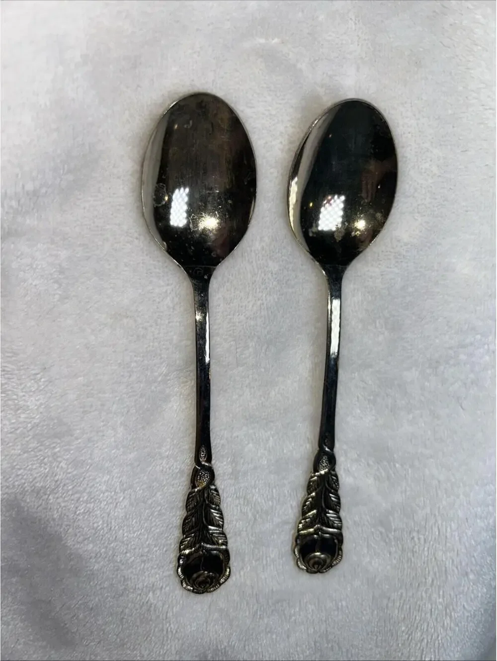 Pair Of 2 Midcentury Gold Tone Dessert Spoons Flatware ECHT vergoldet Utc Stamp